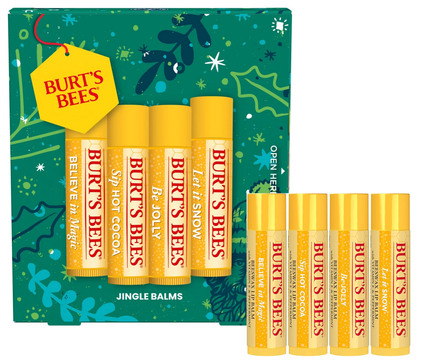 Burt's Bees Jingle Balms Lip Balm Holiday Gift Set beeswax quartet set (4 beeswax lip balms)