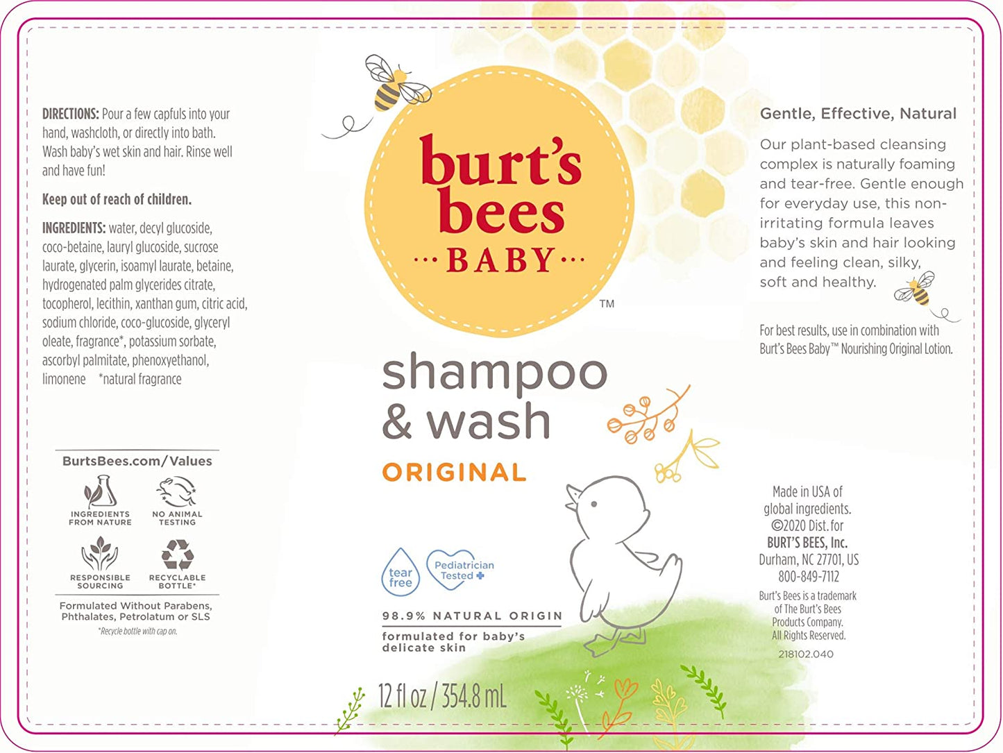 Burt's Bees Baby Natural 2-in-1 Shower and Shampoo - Classic Formula 354.8ml