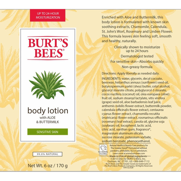 Burt's Bees 芦荟乳木果油润肤乳170g